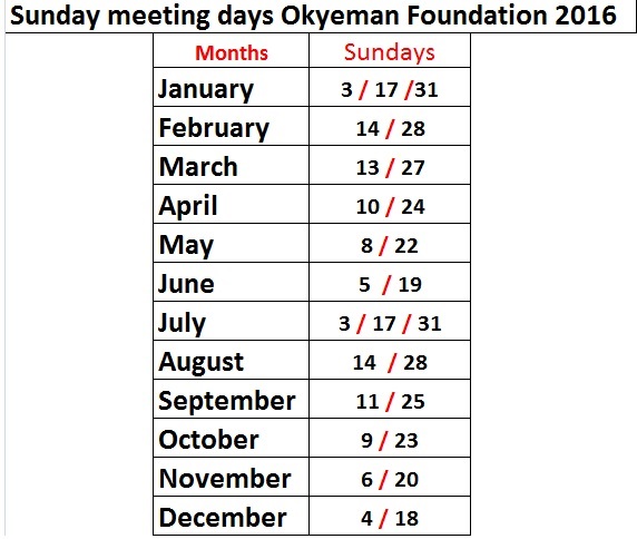 Meeting Dates 2016
